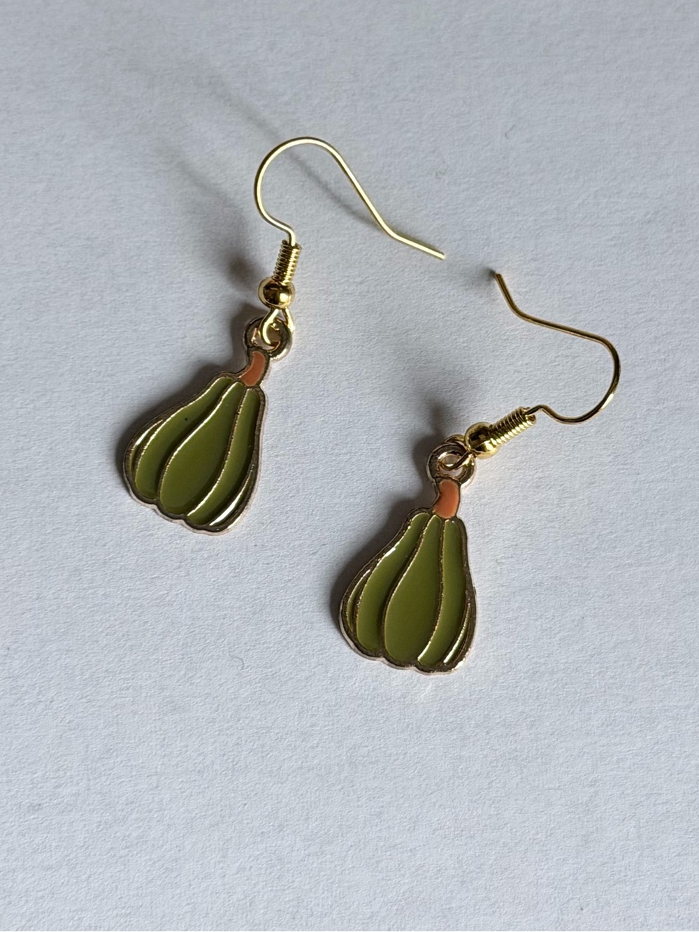 Fall Gourd Gold-Tone Green Enamel Drop Earrings for Women